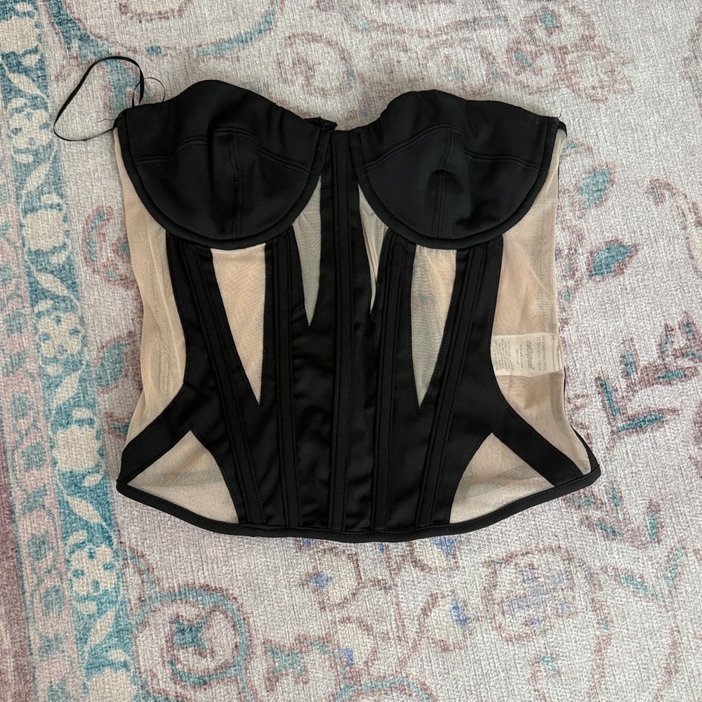 Edikted Black and Tan Sheer Corset Bra